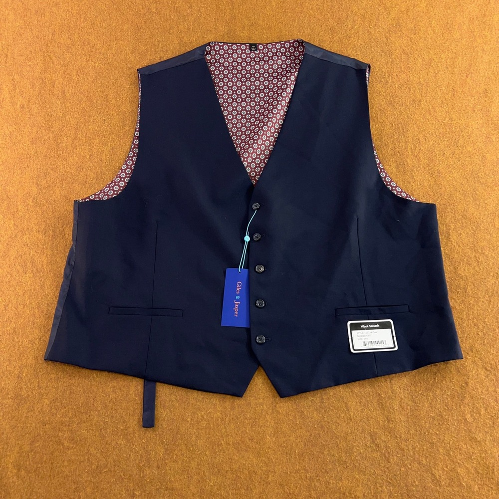 Giles & Jasper Mens 54R Navy Blue Wool Stretch Modern Fit Suit Vest NWT